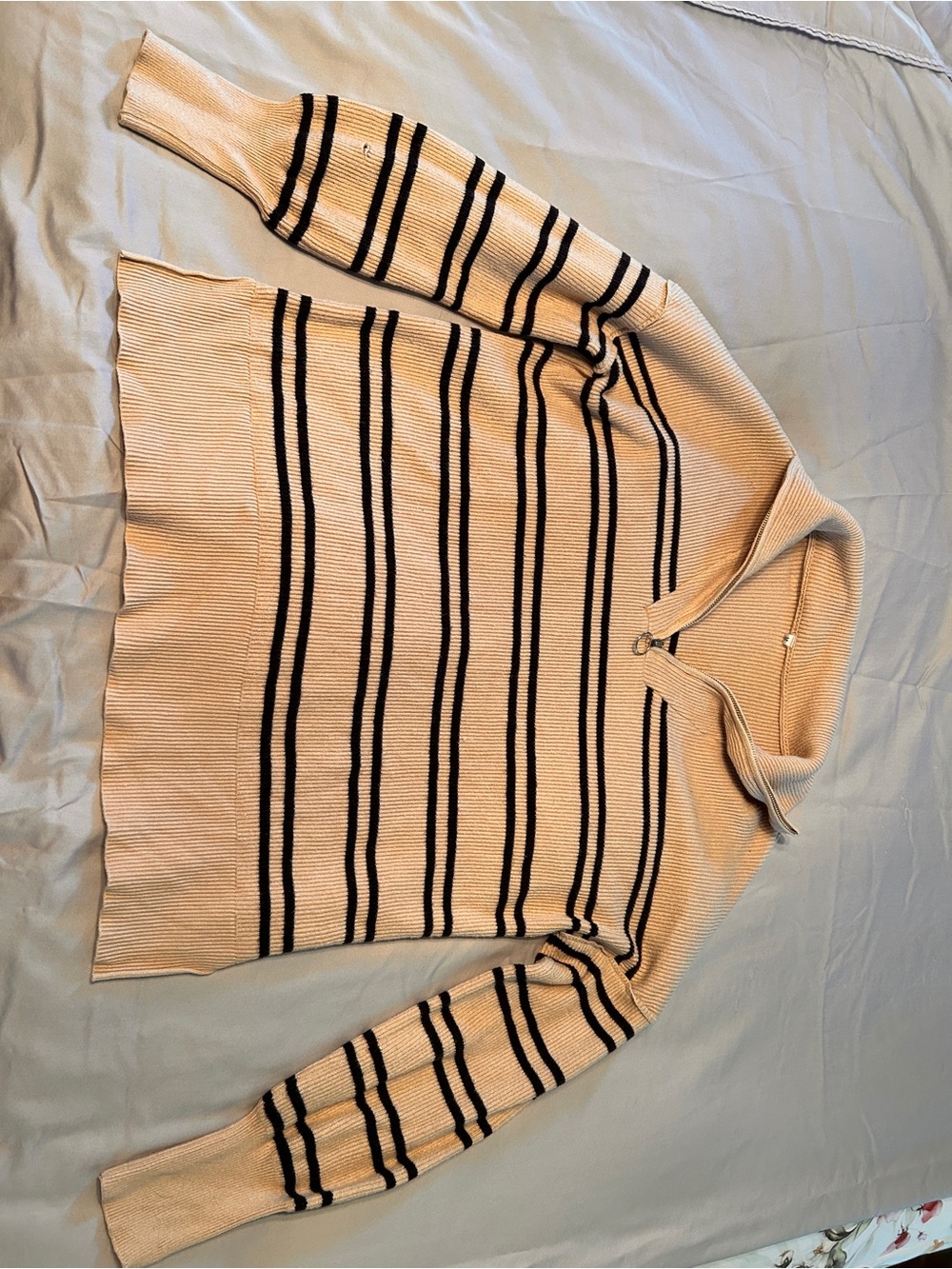 Women’s Cream Striped Funnel Neck Sweater